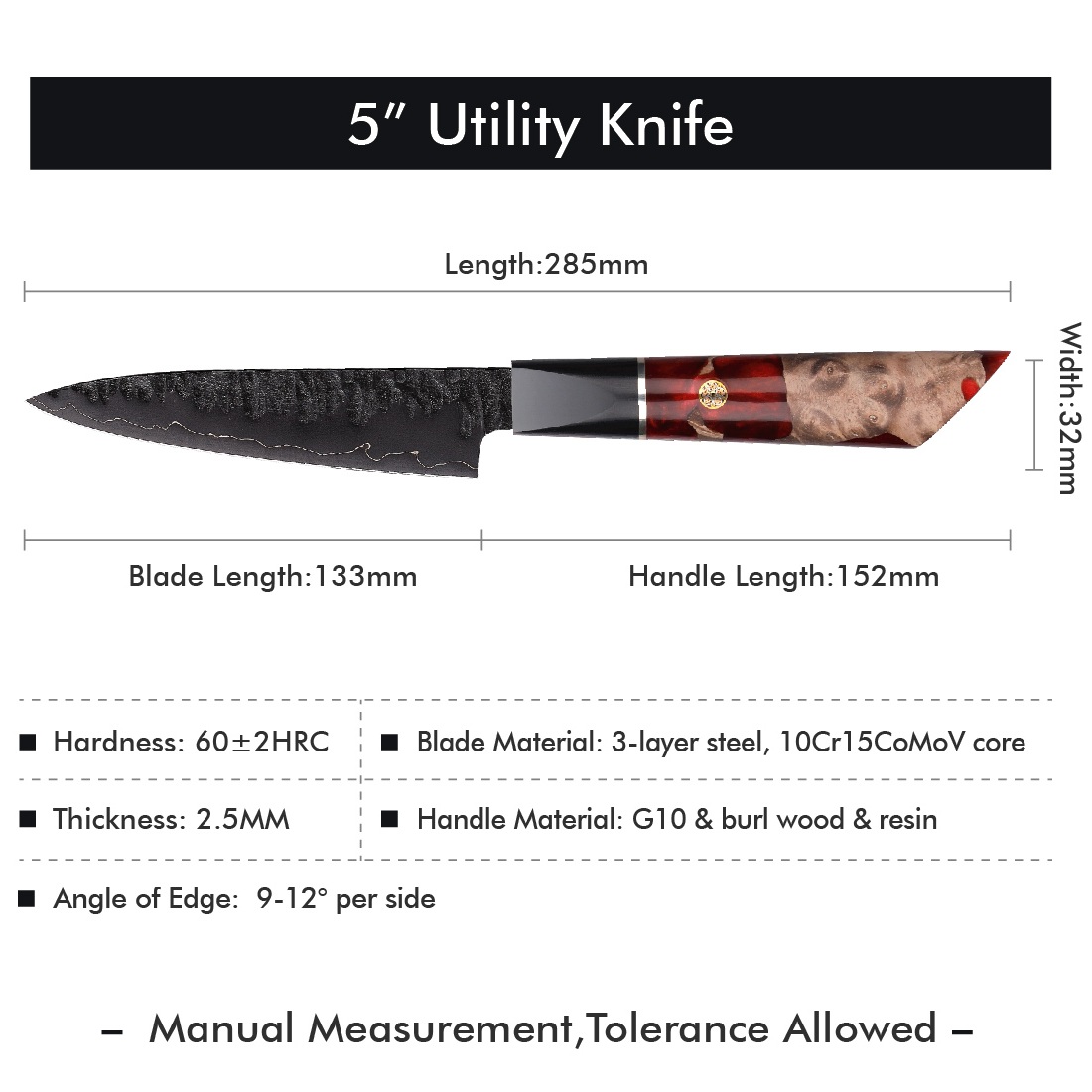 Damaskast kuhinjski nož EN-37394 - Kiritsuke / Rdeča / Rjava