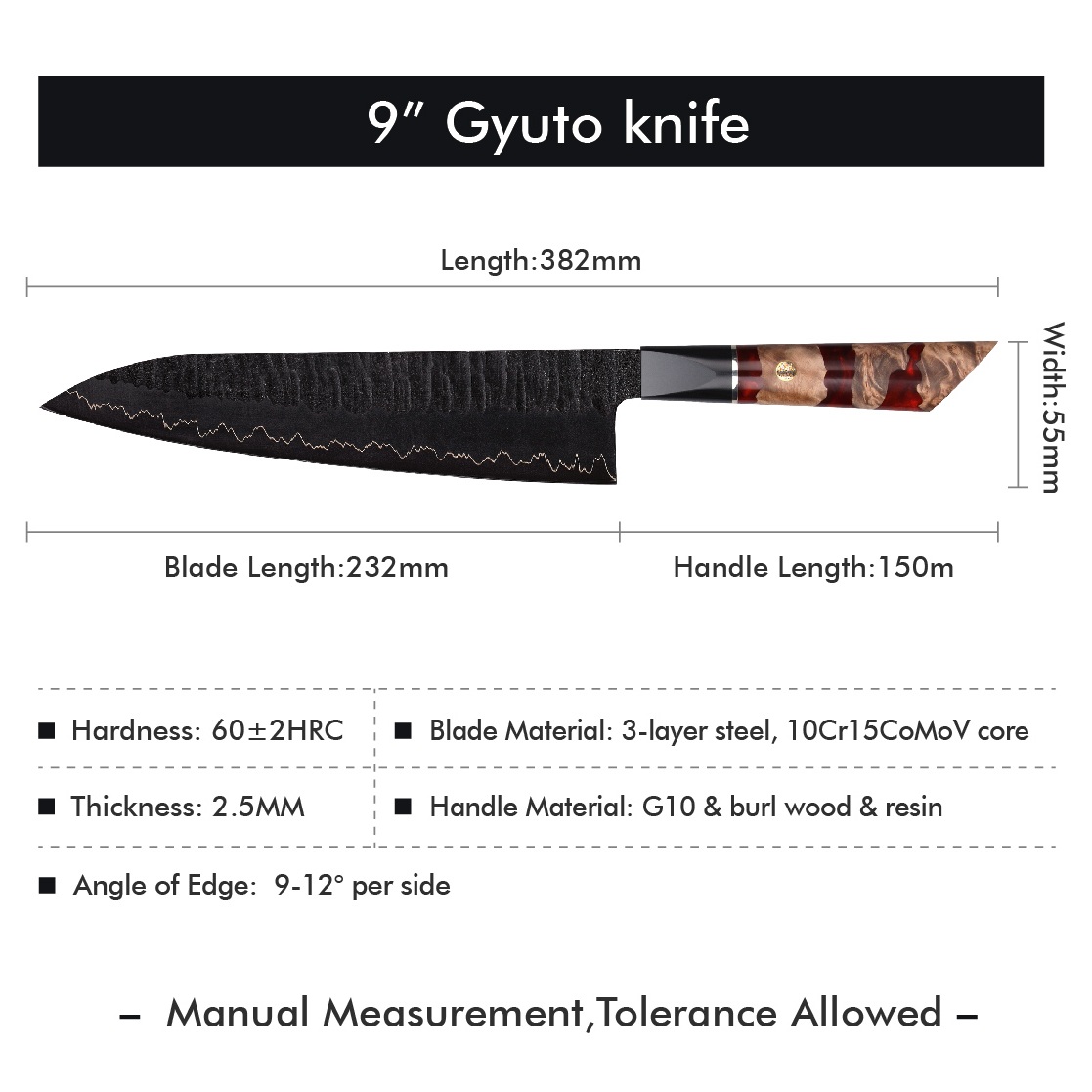Damaskast kuhinjski nož EN-37394 - Kiritsuke / Rdeča / Rjava