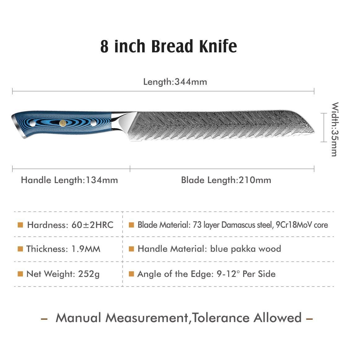 Damaskast kuhinjski nož TU-37506 - Bunka / Modra