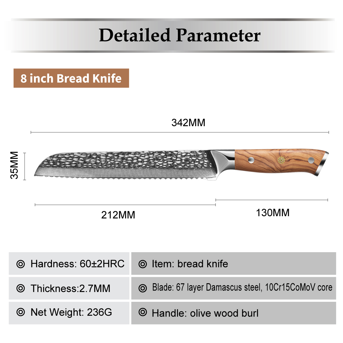 Damaskast kuhinjski nož ZA-37482 - Cleaver / Rjava