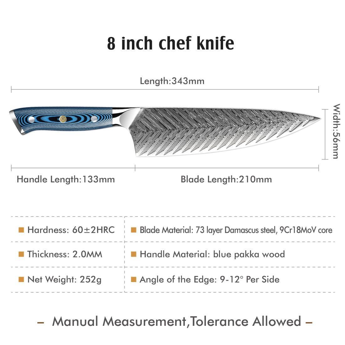 Damaskast kuhinjski nož TU-37506 - Bunka / Modra