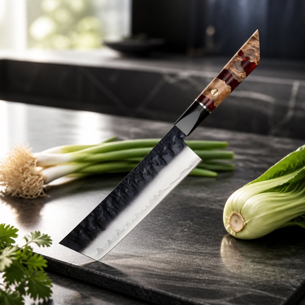 Damaskast kuhinjski nož AR-37334 - Nakiri / Rdeča